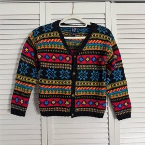 Vintage GAP Sweater Handknit Multicolor Geometric Patterned Cardigan V-Neck Sz M